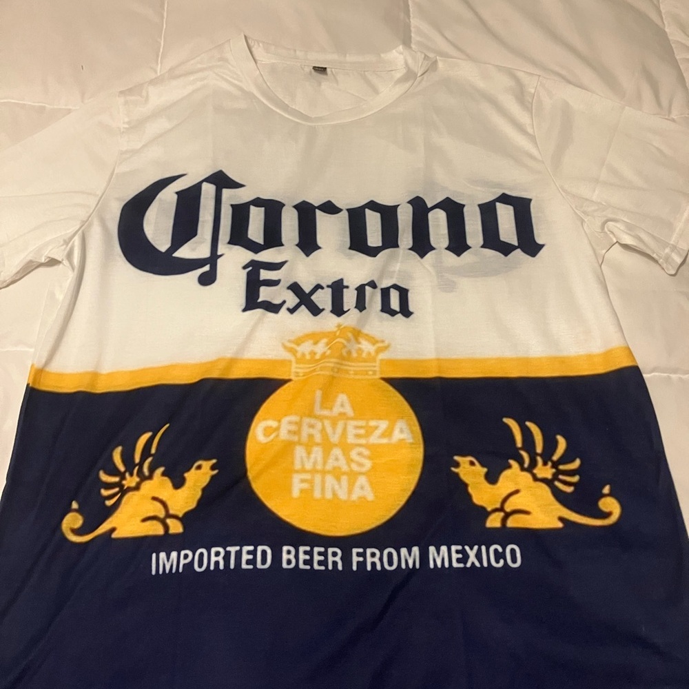 Corona Extra Beer Graphic T-Shirt XXL White Blue Yellow Mexico